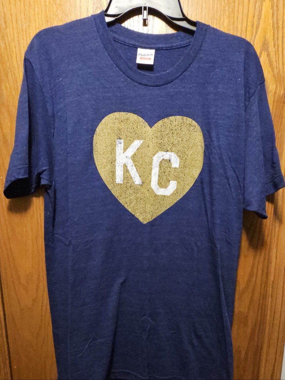 Charlie Hustle Classic Navy Short Sleeve Tee with Gold KC Heart Graphic
